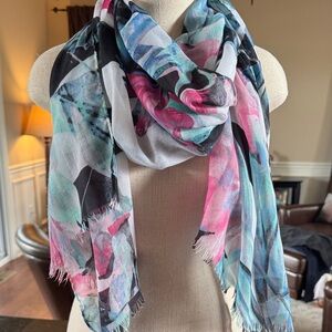 Lightweight Abstract Floral Scarf in Pink, Blue & Black